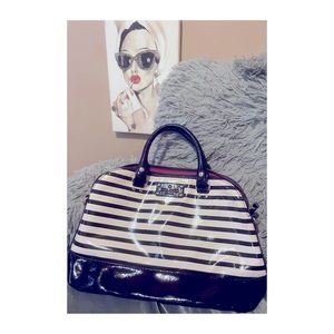 Kate Spade patent leather, black and cream striped, dome satchel
